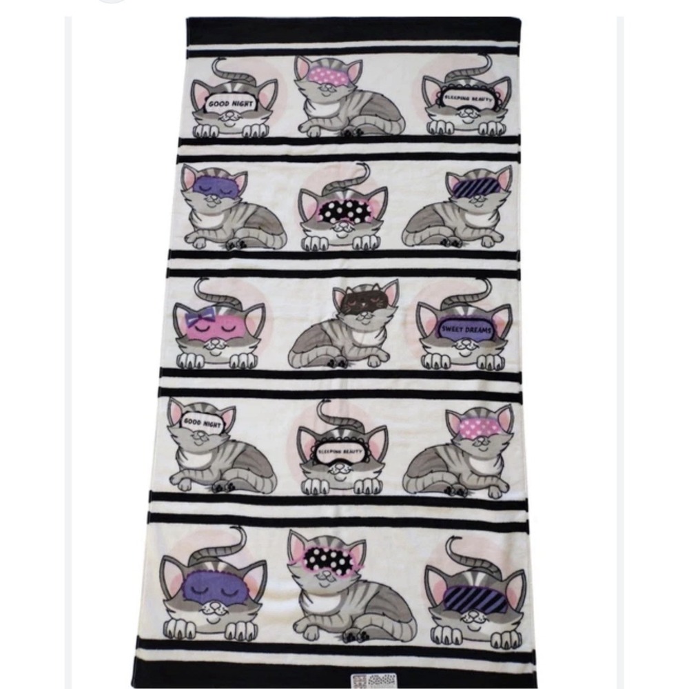 New Kassafina Cute Cats Masks Sweet Dreams Plush Soft Bath Towel